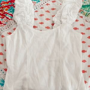 Anthropologie White Puff Strap Tank